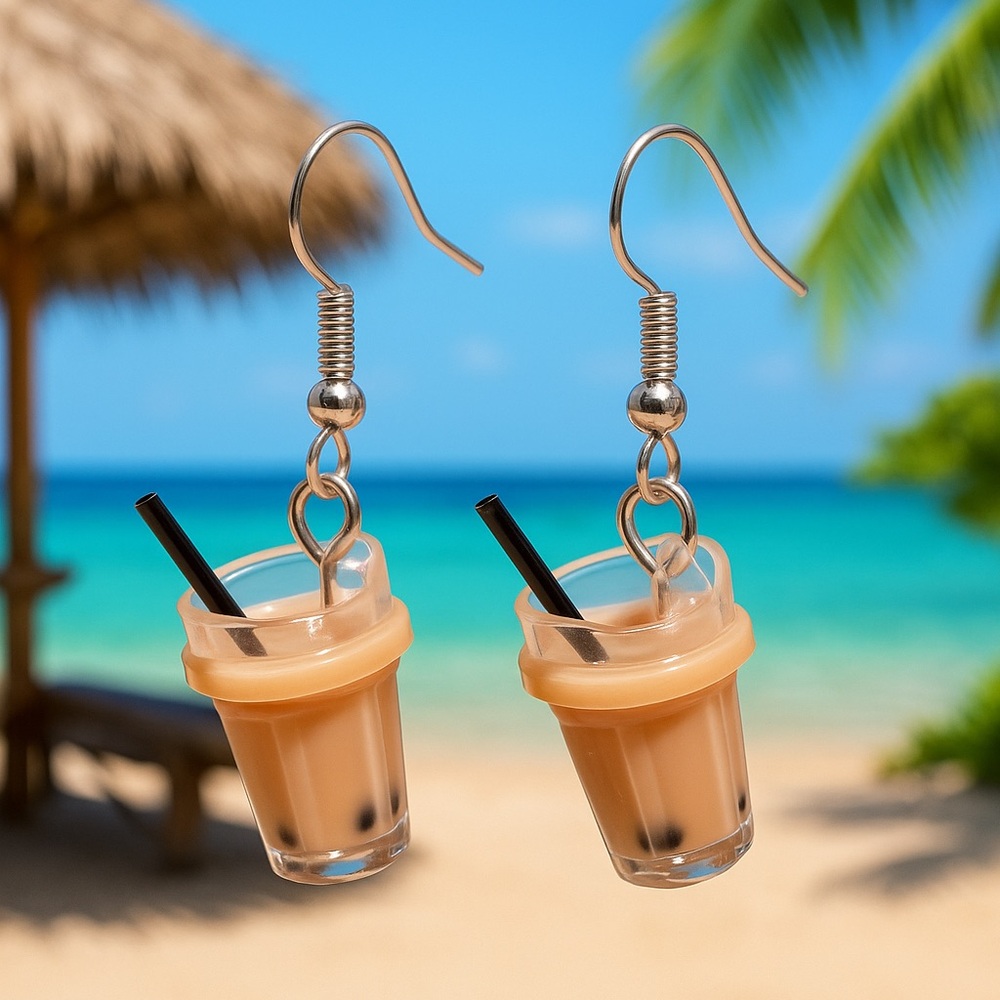 Chocolate Milk Shake Earrings with Boba